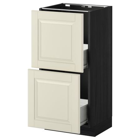 Напольный шкаф с 2 ящиками МЕТОД / ФОРВАРА, черный, Будбин белый с оттенком