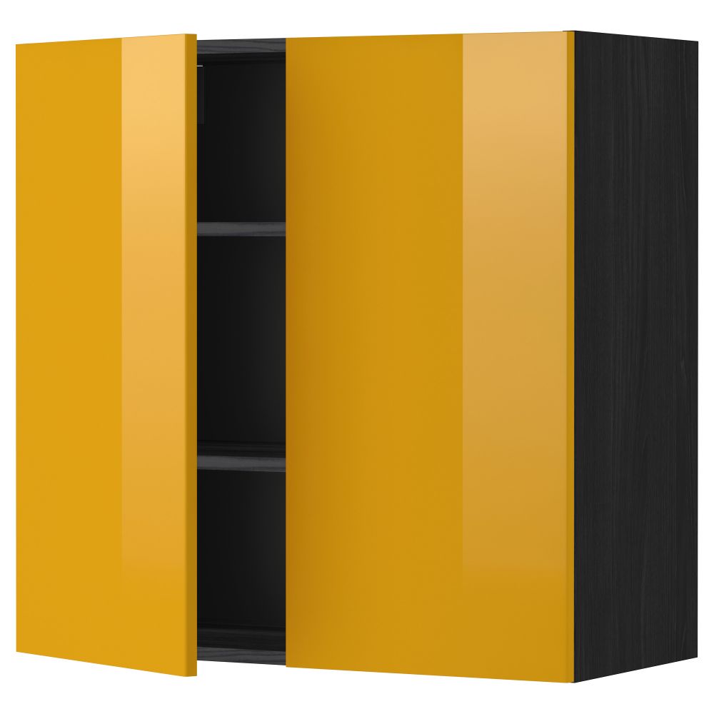 Навесной шкаф с полками, 2 дверцы МЕТОД, черный, Ерста желтый - схема-чертеж с размерами