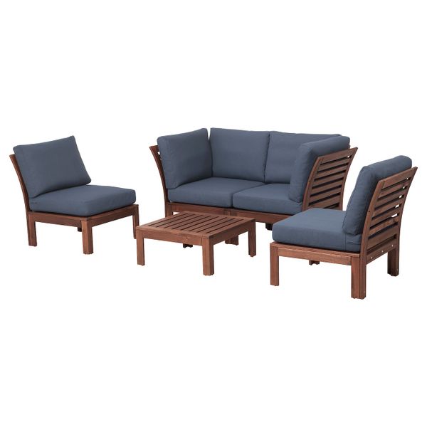 4-местный комплект садовой мебели, коричневая морилка/ФРЁСЁН/ДУВХОЛЬМЕН синий IKEA ÄPPLARÖ ЭПЛАРО 092.621.44 - фото 1