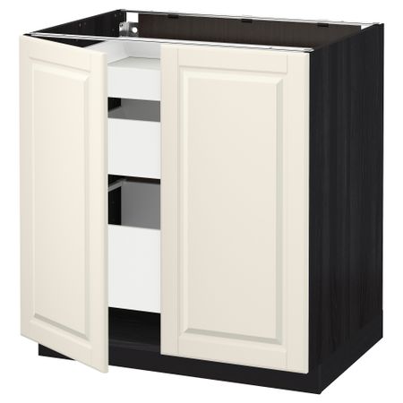 Напольный шкаф с 2 дверцами, 3 ящиками МЕТОД / МАКСИМЕРА, черный, Будбин белый с оттенком (80x60 см)