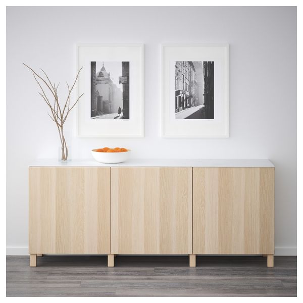 Комбинация для хранения с дверцами БЕСТО, под беленый дуб, Лаппвикен под беленый дуб (180x42x74 см) - схема-чертеж с размерами