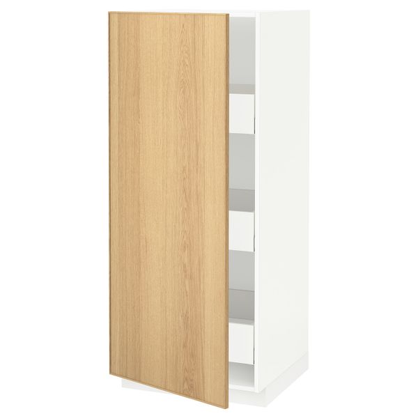 Высокий шкаф с ящиками, белый/Экестад дуб 60x60x140 см IKEA METOD МЕТОД / MAXIMERA МАКСИМЕРА 293.738.72 - схема-чертеж с размерами