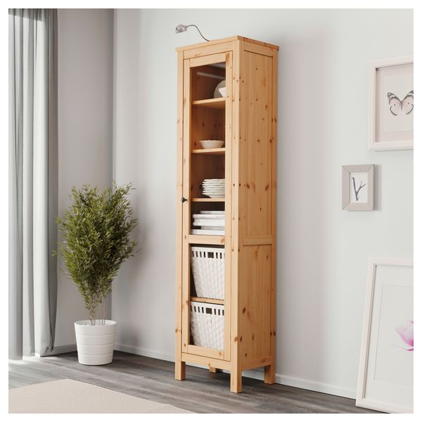 Шкаф-витрина ХЕМНЭС, светло-коричневый (49x197 см) - схема-чертеж с размерами