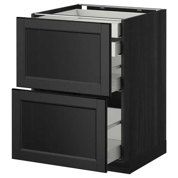 Напольный шкаф 2 фронтальные панели, 2 нижних, 1 средний, 1 высокий ящик МЕТОД / МАКСИМЕРА, черный, Лаксарби черно-коричневый - фото 1