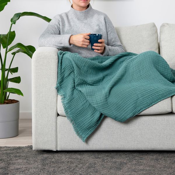 Плед, серо-бирюзовый 150x200 см IKEA VALLKRASSING ВАЛЛКРАССИНГ 104.861.76 - схема-чертеж с размерами