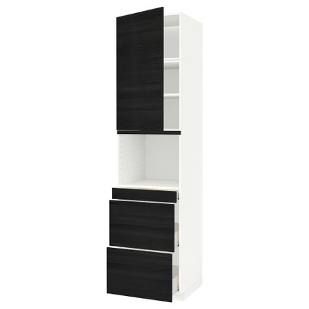 Высокий шкаф для СВЧ/дверца, 3 ящика МЕТОД / ФОРВАРА, белый, Тингсрид черный