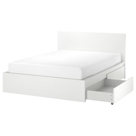 MALM Каркас кровати+2 кроватных ящика - белый/Luröy 140x200 см