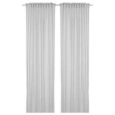 Гардины, 2 шт., белый, светло-серый в полоску, 120x300 см IKEA BYMOTT БЮМОТТ 304.666.86