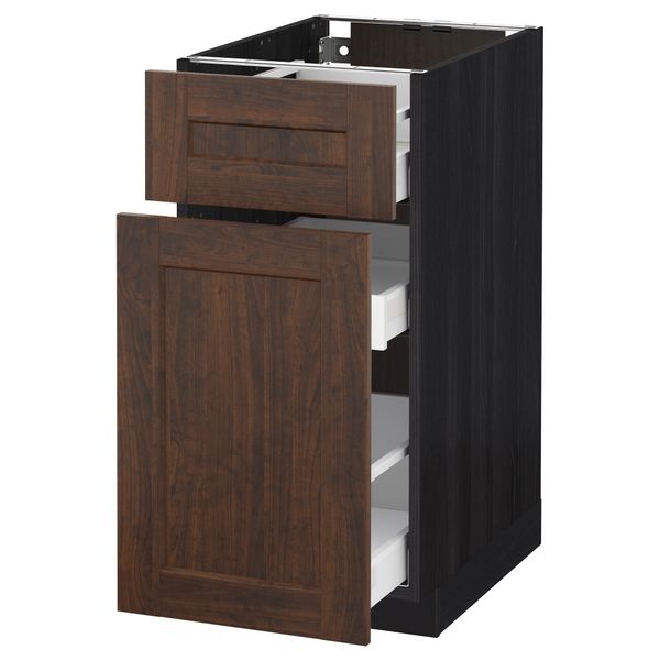Напольный шкаф, выдвижной секцией, ящик МЕТОД / МАКСИМЕРА, черный, Эдсерум коричневый - схема-чертеж с размерами