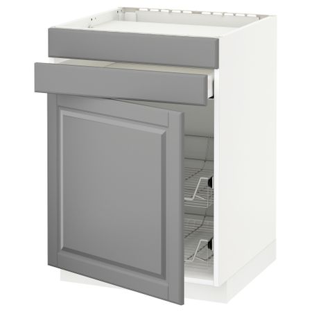 Напольный шкаф для варочной панели, ящик, 2 проволочных корзины МЕТОД / МАКСИМЕРА, белый, Будбин серый (60x60 см)