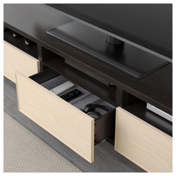 Тумба для ТВ с ящиками БЕСТО, черно-коричневый, Инвикен ясеневый шпон (180x40x48 см) - фото 3