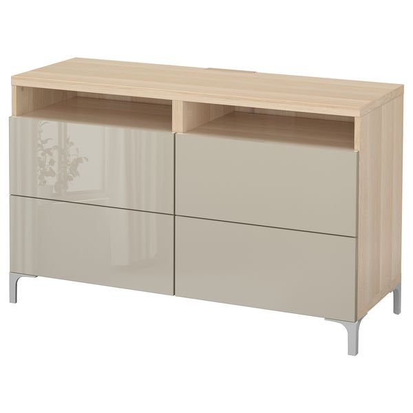 Тумба для ТВ с ящиками, 120x40x74 см, под беленый дуб Selsviken глянцевый, бежевый IKEA BESTÅ БЕСТО 891.939.53 - фото 2