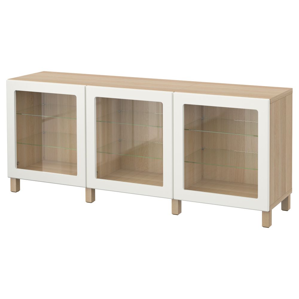 Комбинация для хранения с дверцами БЕСТО, под беленый дуб, Льюсвик белый (180x40x74 см) - фото 1