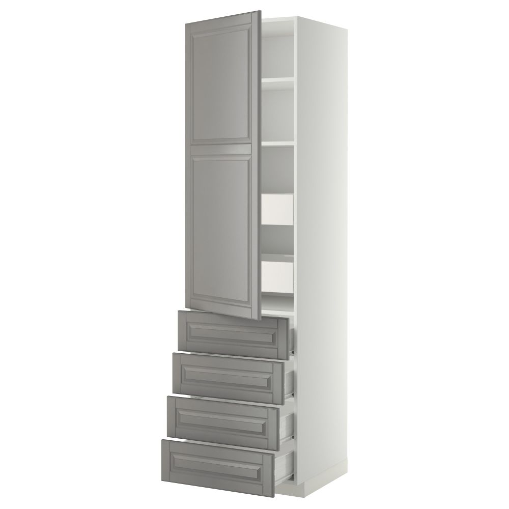 Высокий шкаф с полками/6 ящик, дверцами, 4 фронтальные панели МЕТОД / ФОРВАРА, белый, Будбин серый - фото 1