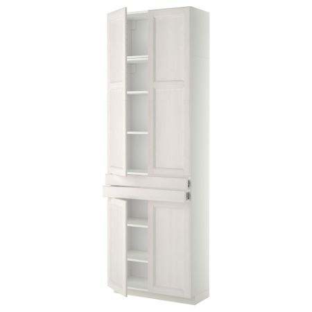 Высокий шкаф + полки, 2 ящика, 4 дверцы МЕТОД / ФОРВАРА, белый, Лаксарби белый (80x37x240 см)