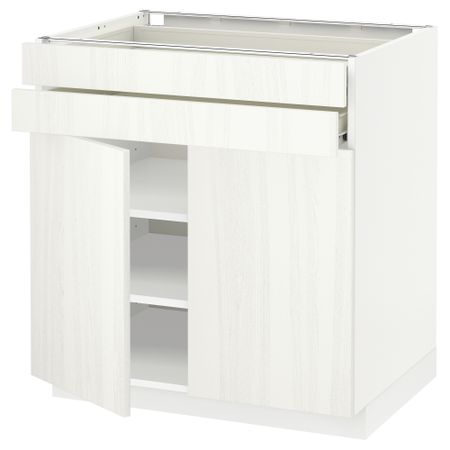 Напольный шкаф, 2 дверцы, 2 ящика МЕТОД / ФОРВАРА, белый, Росдаль белый (80x60 см)