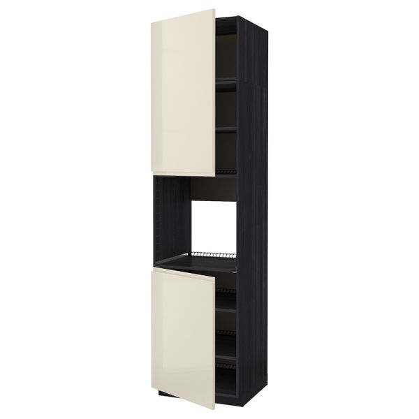 Высокий шкаф для духовки/2дверцы/полки, черный, Воксторп глянцевый светло-бежевый 60x60x240 см IKEA МЕТОД 092.240.53 - схема-чертеж с размерами