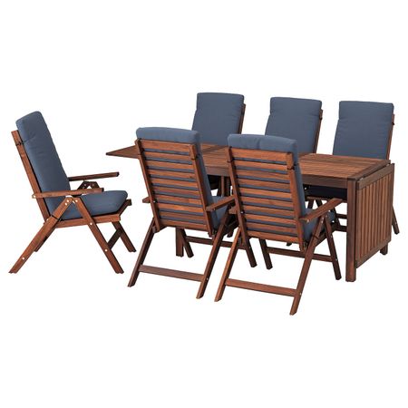 Стол+6кресел,д/сада, коричневая морилка/ФРЁСЁН/ДУВХОЛЬМЕН синий IKEA ЭПЛАРО 592.687.61