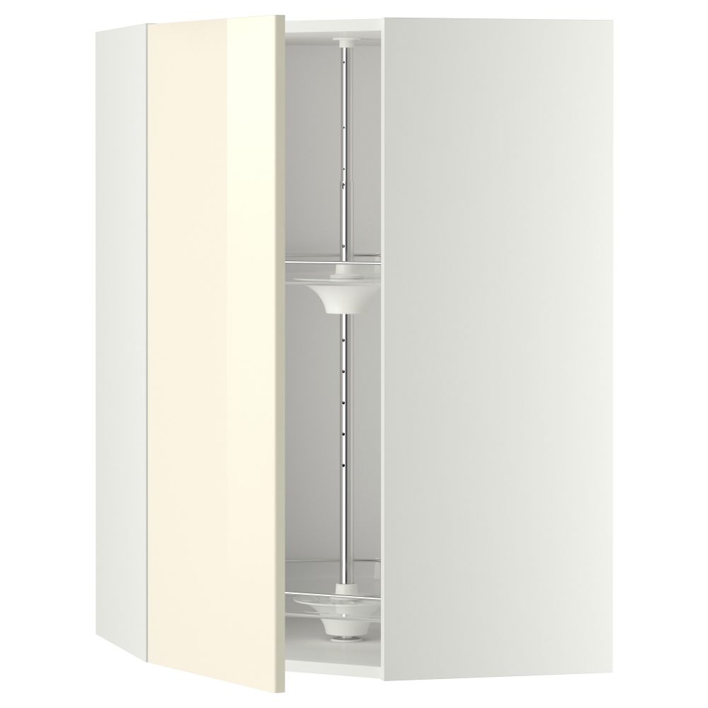 Угловой навесной шкаф с вращающейся секцией МЕТОД, белый, Рингульт кремовый - схема-чертеж с размерами