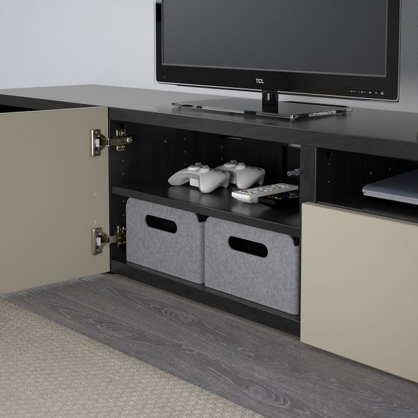 Тумба под ТВ, черно-коричневый, Сельсвикен глянцевый/бежевый, 180x40x38 см IKEA БЕСТО 992.503.49 - фото 5