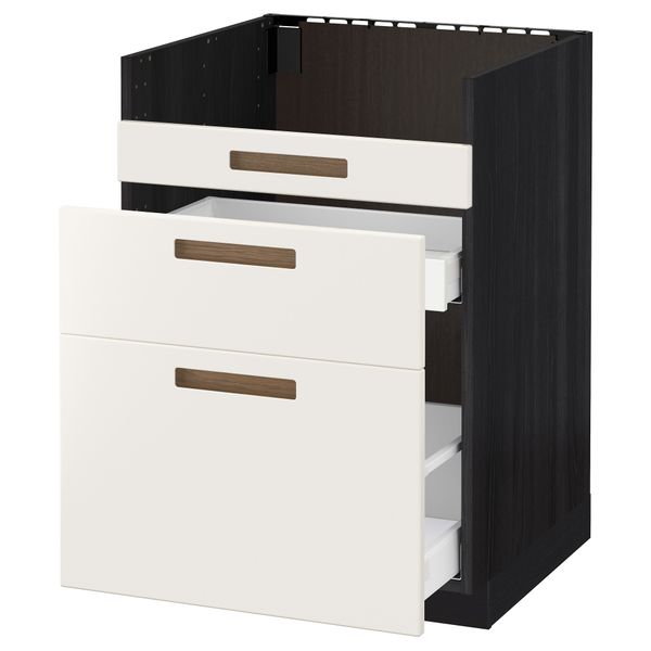 Напольный шкаф под мойку ДУМШЁ, 3 фасада, 2 ящика МЕТОД / МАКСИМЕРА, черный, Мэрста белый - схема-чертеж с размерами