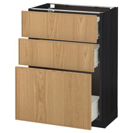 Напольный шкаф с 3 ящиками МЕТОД / ФОРВАРА, черный, Экестад дуб