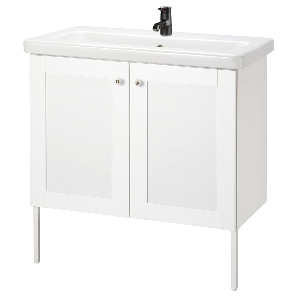 Шкаф под раковину с 2 дверец, Йельсен белый/Сальен смеситель 84x43x88 см IKEA FISKÅN ФИСКОН / TVÄLLEN ТВЭЛЛЕН 494.304.28 - фото 1