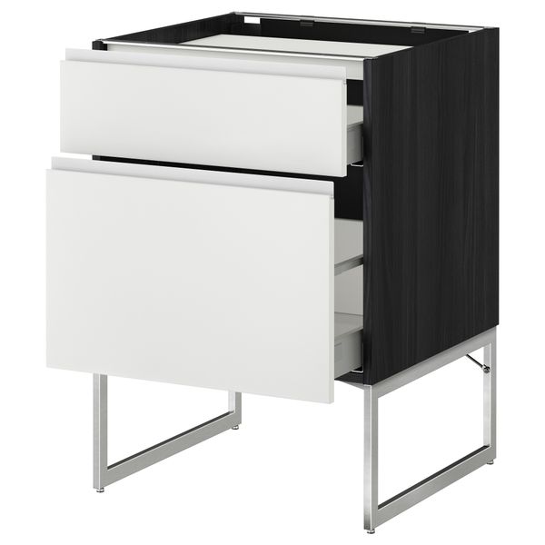 Напольный шкаф, 2 фронтальных панели, 3 ящика МЕТОД / МАКСИМЕРА, черный, Нодста белый - схема-чертеж с размерами