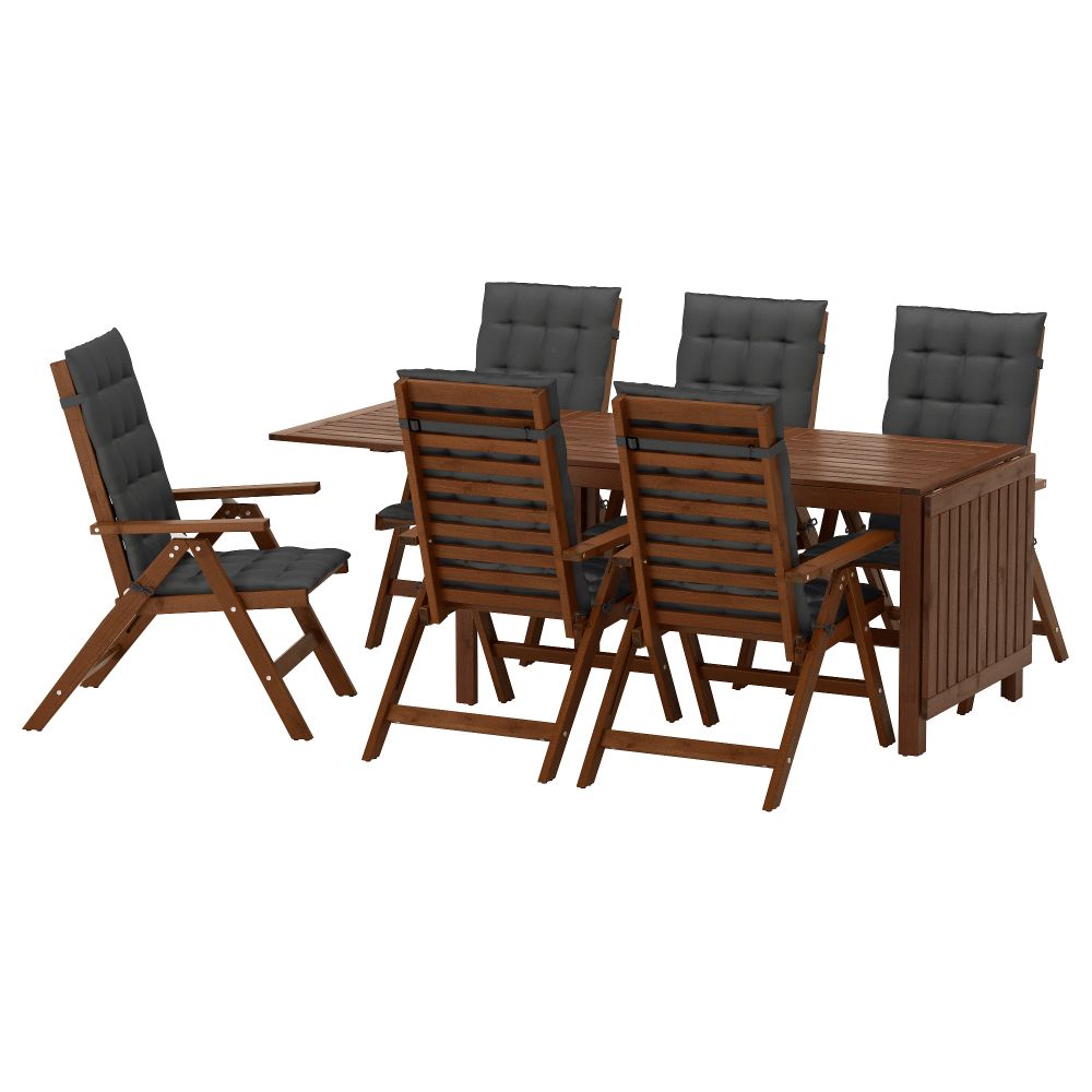 Стол, 6 кресел для сада ЭПЛАРО, коричневая морилка, Холло черный - фото 1