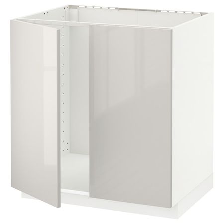 METOD Напольный шкаф для мойки+2 двери - белый/Ringhult светло-серый 80x60 см