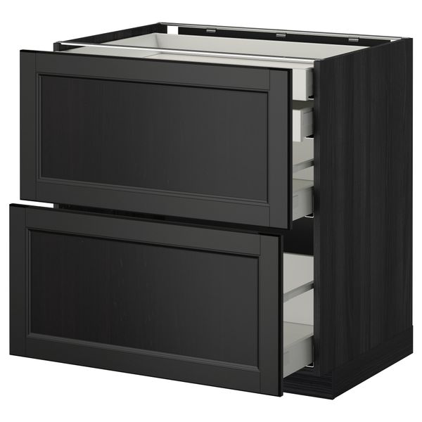 Напольный шкаф 2 фронтальные панели, 2 нижних, 1 средний, 1 высокий ящик МЕТОД / МАКСИМЕРА, черный, Лаксарби черно-коричневый - фото 1