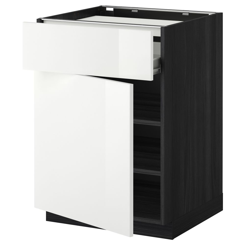 Напольный шкаф для варочной панели, ящик, полка, дверцы МЕТОД / ФОРВАРА, черный, Рингульт белый (60x60 см) - фото 1