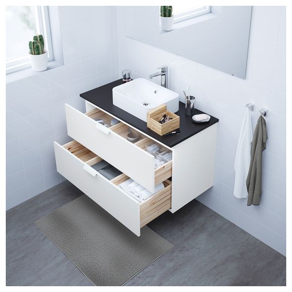 Шкаф со столешницей 45x32 раковина ГОДМОРГОН/ТОЛКЕН / ХОРВИК, белый, антрацит (102x49x72 см) - фото 2