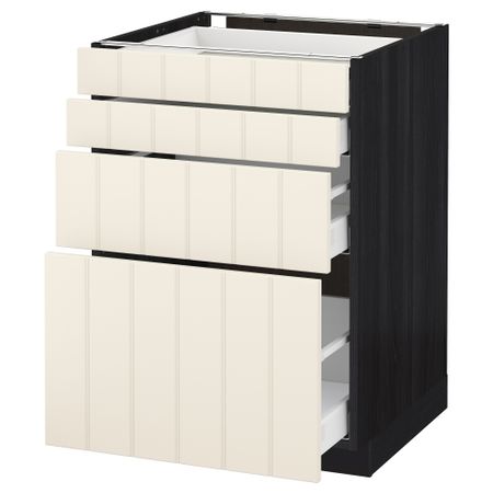 Напольный шкаф 4 фронтальных панели, 4 ящика МЕТОД / МАКСИМЕРА, черный, Хитарп белый с оттенком
