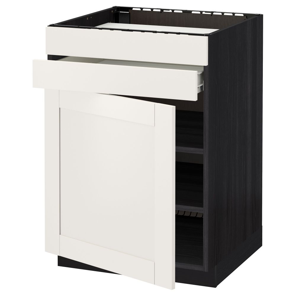 Напольный шкаф для варочной панели, доводчик, 2 фасада, 1 ящик МЕТОД / ФОРВАРА, черный, Сэведаль белый (60x60 см) - схема-чертеж с размерами