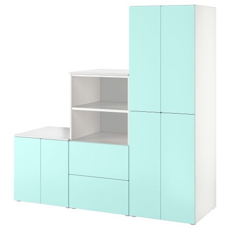 Комбинация для хранения, 180x57x181 см, белый, бледно-бирюзовый IKEA PLATSA ПЛАТСАA ПЛАТСА, SMÅSTAD СМОСТАД 294.876.23