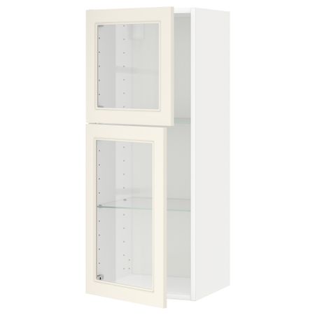 Навесной шкаф с полками, 2 стекло дверцы МЕТОД, белый, Хитарп белый с оттенком (40x100 см)