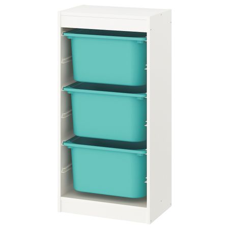 Комбинация для/хранения+контейнеры, белый, бирюзовый 46x30x94 см IKEA TROFAST ТРУФАСТ 093.307.46