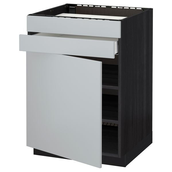 Напольный шкаф для варочной панели, доводчик, 2 фасада, 1 ящик МЕТОД / МАКСИМЕРА, черный, Веддинге серый (60x60 см) - схема-чертеж с размерами