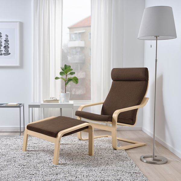 Табурет для ног, дубовый шпон, беленый/Шифтебу коричневый IKEA POÄNG ПОЭНГ 893.984.69 - фото 2