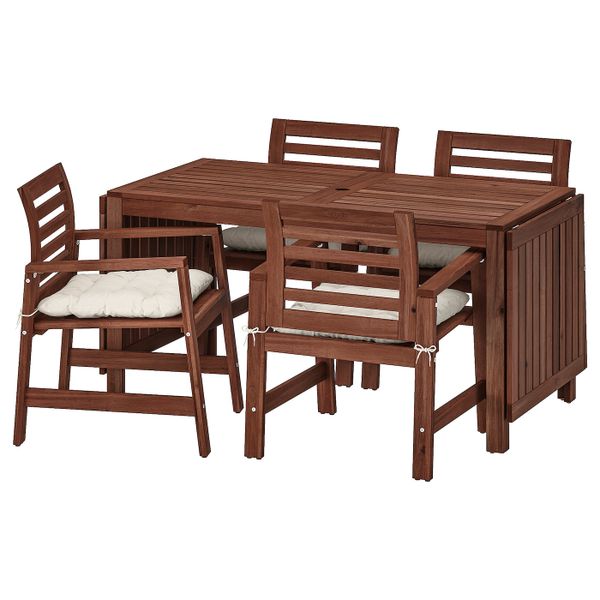 Стол + 4 кресла, для/сада, коричневая морилка/Куддарна бежевый IKEA ÄPPLARÖ ЭПЛАРО 392.894.15 - фото 1