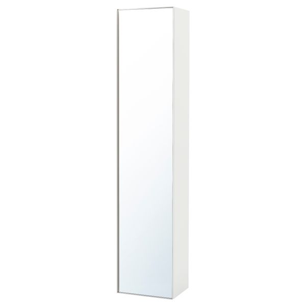 Высокий шкаф с зеркальной дверцей ГОДМОРГОН, глянцевый белый (40x32x192 см) - фото 1