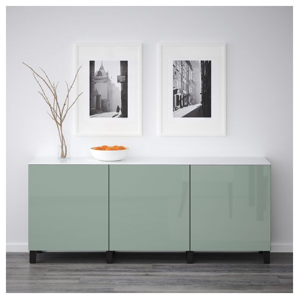 Комбинация для хранения с дверцами БЕСТО, черно-коричневый, Сельсвикен глянцевый/серо-зеленый светлый (180x42x74 см) - схема-чертеж с размерами