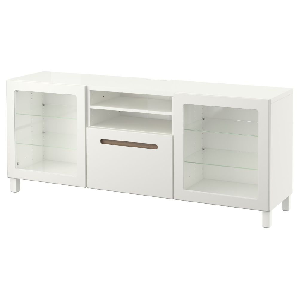 Тумба для ТВ с ящиками БЕСТО, Марвикен белый прозрачное стекло (180x40x74 см) - фото 1