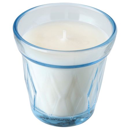 Ароматическая свеча в стакане, свежесть белья/голубой 8 см IKEA VÄLDOFT ВЭЛЬДОФТ 804.677.49