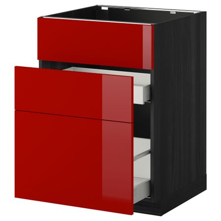 Напольный шкаф под мойку + 3 фронтальных панели, 2 ящика МЕТОД / МАКСИМЕРА, черный, Рингульт красный