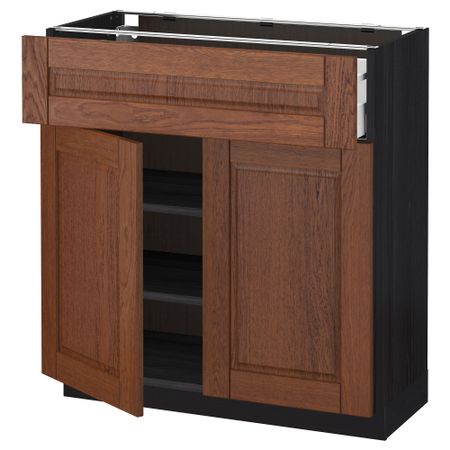 Напольный шкаф + ящик, 2 дверцы МЕТОД / МАКСИМЕРА, черный, Филипстад коричневый