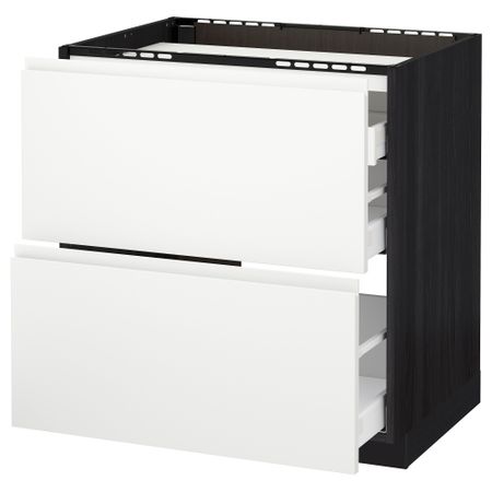 Напольный шкаф, 2 фронтальных панели, 3 ящика МЕТОД / МАКСИМЕРА, черный, Воксторп белый
