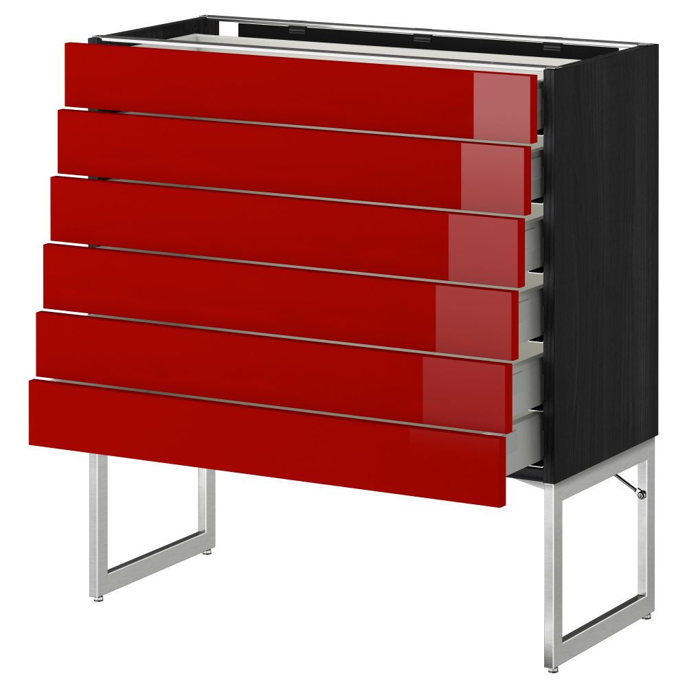 Напольный шкаф 6 фронтальных панелей, 6 нижних ящиков МЕТОД / МАКСИМЕРА, черный, Рингульт красный - схема-чертеж с размерами