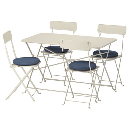 Стол + 4 складных стула, для/сада, бежевый/ФРЁСЁН/ДУВХОЛЬМЕН синий IKEA САЛЬТХОЛЬМЕН 592.713.58